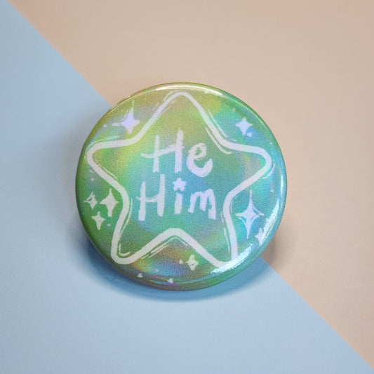 Pronoun Pin Holographic Buttons