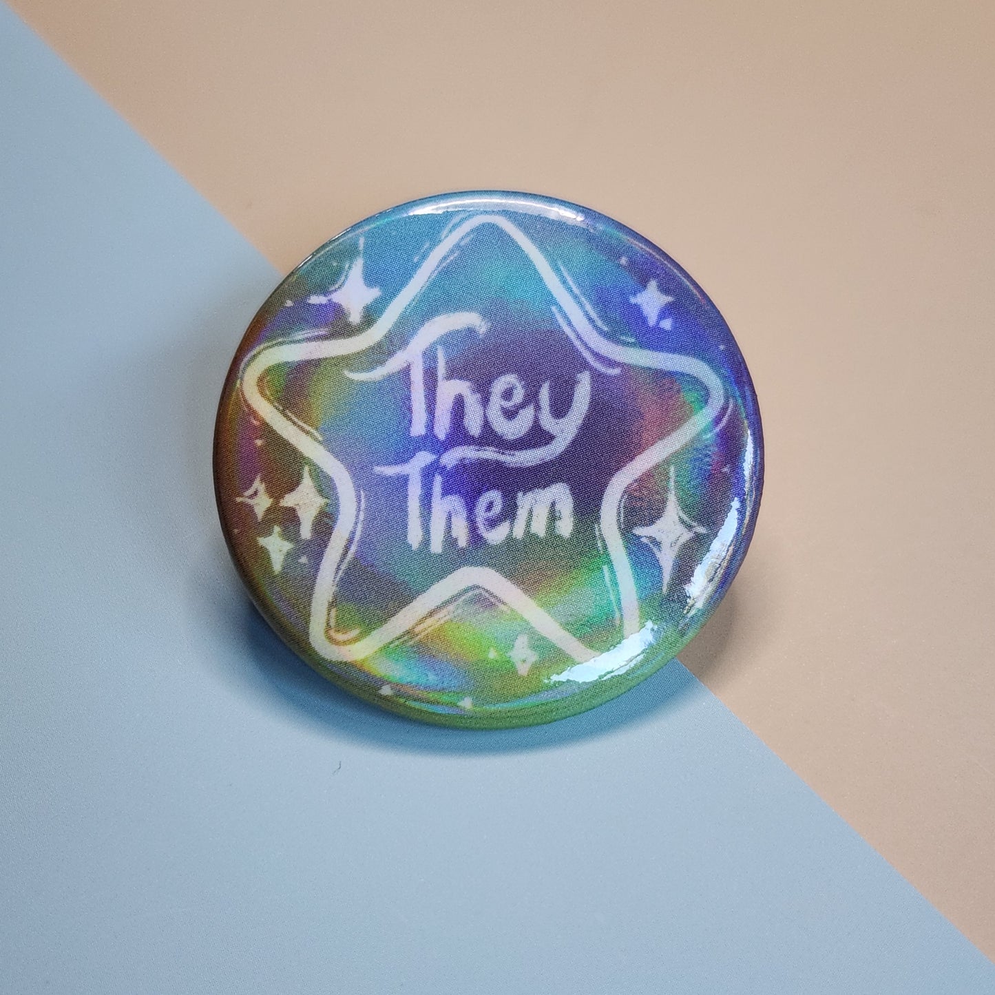 Pronoun Pin Holographic Buttons